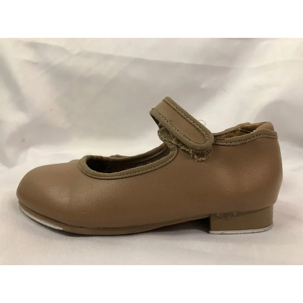 Pre-Owned Dance Tap Shoes Dance Class Child 10M Tan Mary Jane Easy Strap